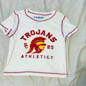 Trojan Athletics White and Red cropped T-Shirt